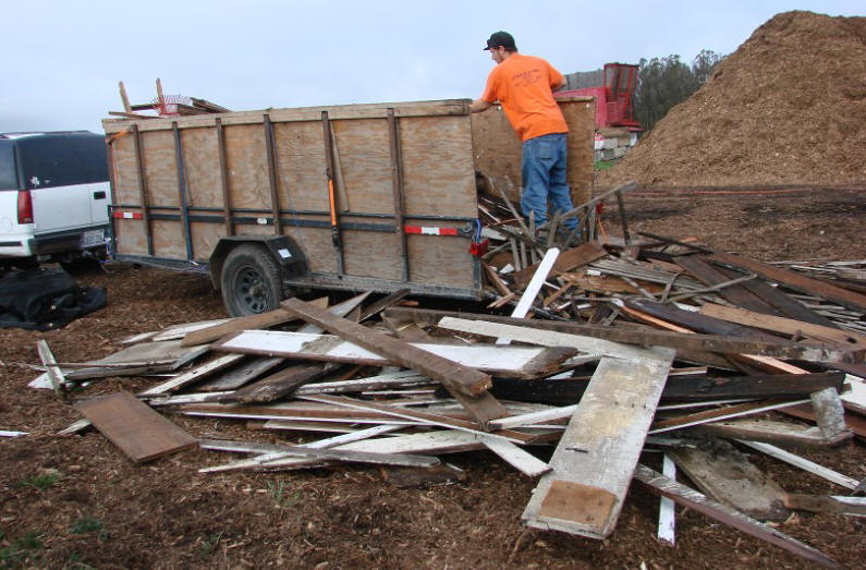 Lumber recycling from a construction debri cleanup in Sebastopol, CA.
